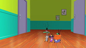Oggy tombe dans le panneau